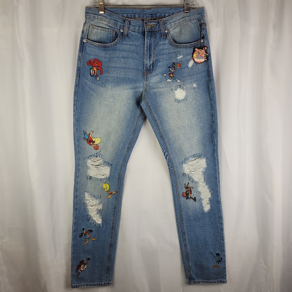 Forever 21 Men's Light Blue Jeans with Cartoon Accents